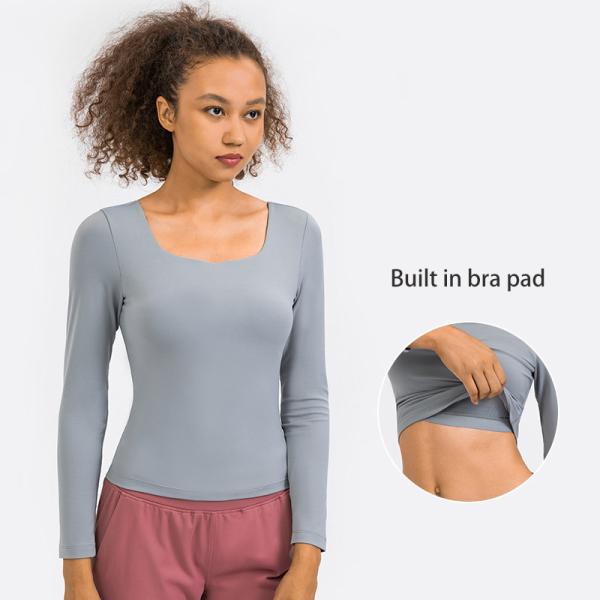 Buy cheap Winter Low Wide Neckline Sports Yoga Clothes Long Sleeved Shirts High Elastic from wholesalers