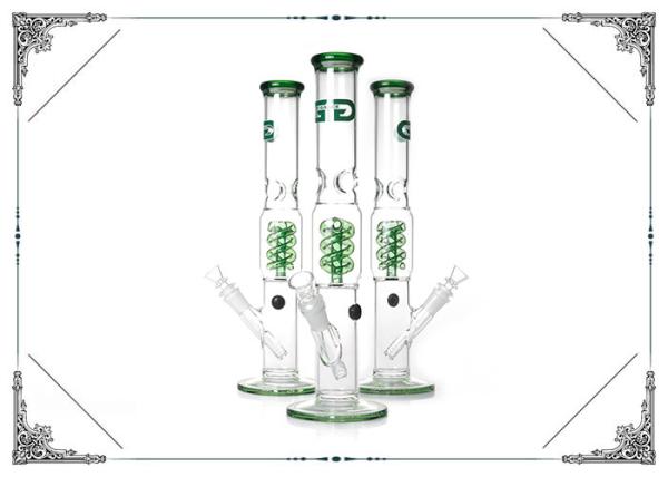Buy cheap 12'' Straight Tube Grace Glass Smoking Water Pipes With Green Helix Perc Bongs from wholesalers