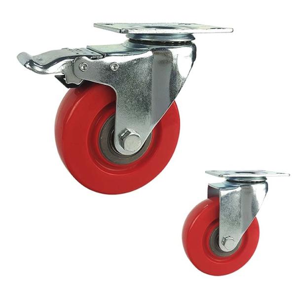 3 inch 80kg capacity swivel plate red pvc pp core medium duty casters for