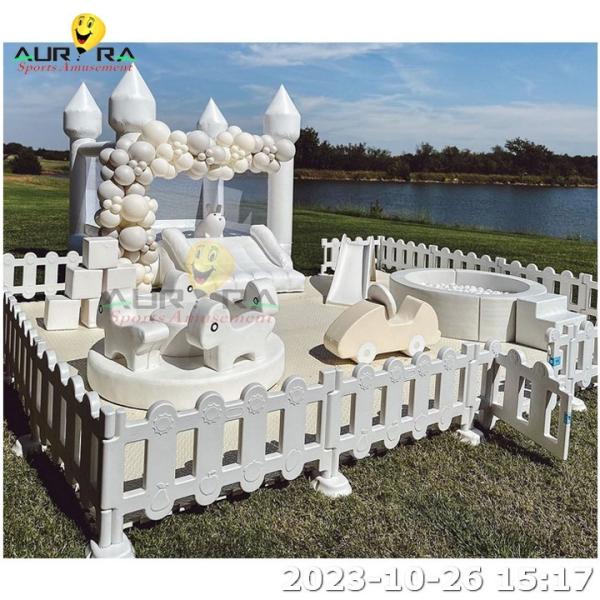 Non Fade Kids Indoor Playground Equipment White Bounce House Merry Go Round Soft