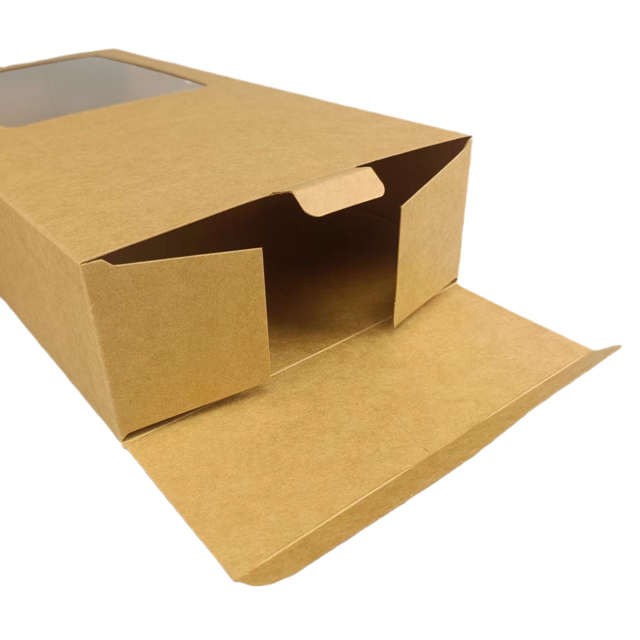 Custom Plated Logo Folding Packaging Brown Kraft Paper Box With Clear Window