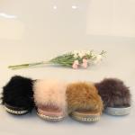 Apricot Fluffy Womens Soft Bottom Slippers Metal Height Increasing