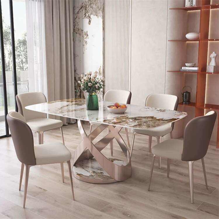 Customized Size Dining Table Set 4 Chairs With Steel Base
