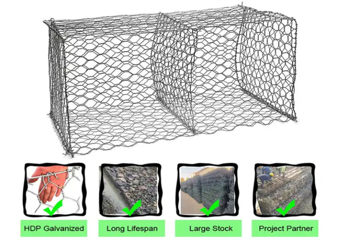 Hot Dip Gavanized Gabion Box / Hexagonal Gabion Stone Cages For Flooding