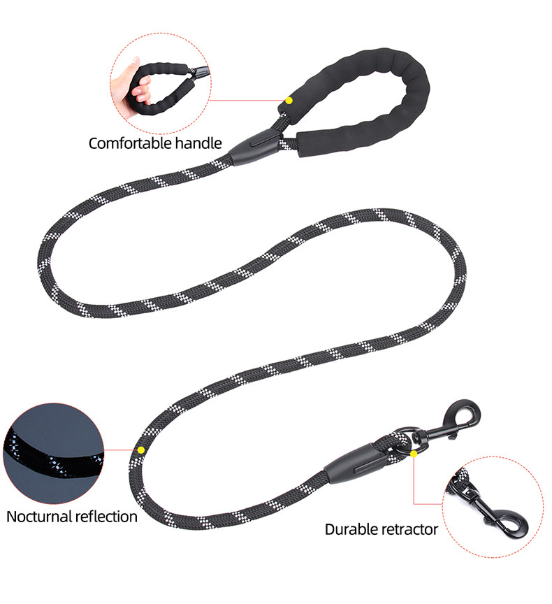 Pet Reflective Nylon Leash Explosion-Proof Flush Dog 1.5M Round Rope Foam Handle