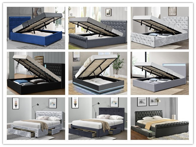 Headboard Footboard Tufted Storage Bed Fabric Button King Size Gas Lift