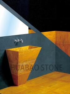 Buy cheap Antique Stylish Durable Stone Sink Basin Artificial Gold Travertine With Solid Surface from wholesalers