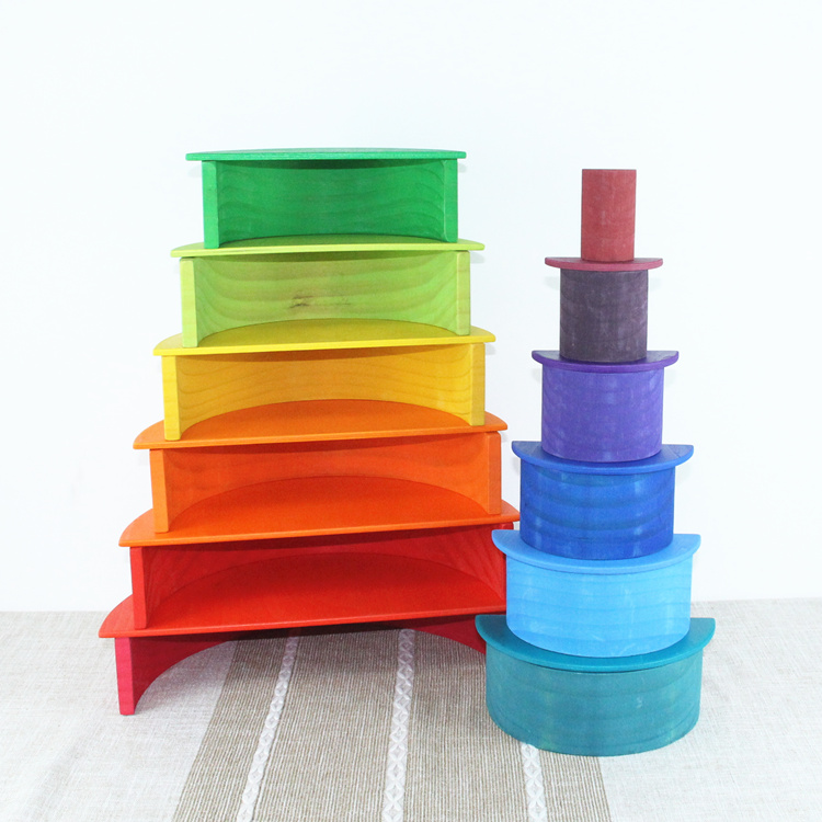 6cm Large Pastel Rainbow Stacker Nesting Rainbow Block Set