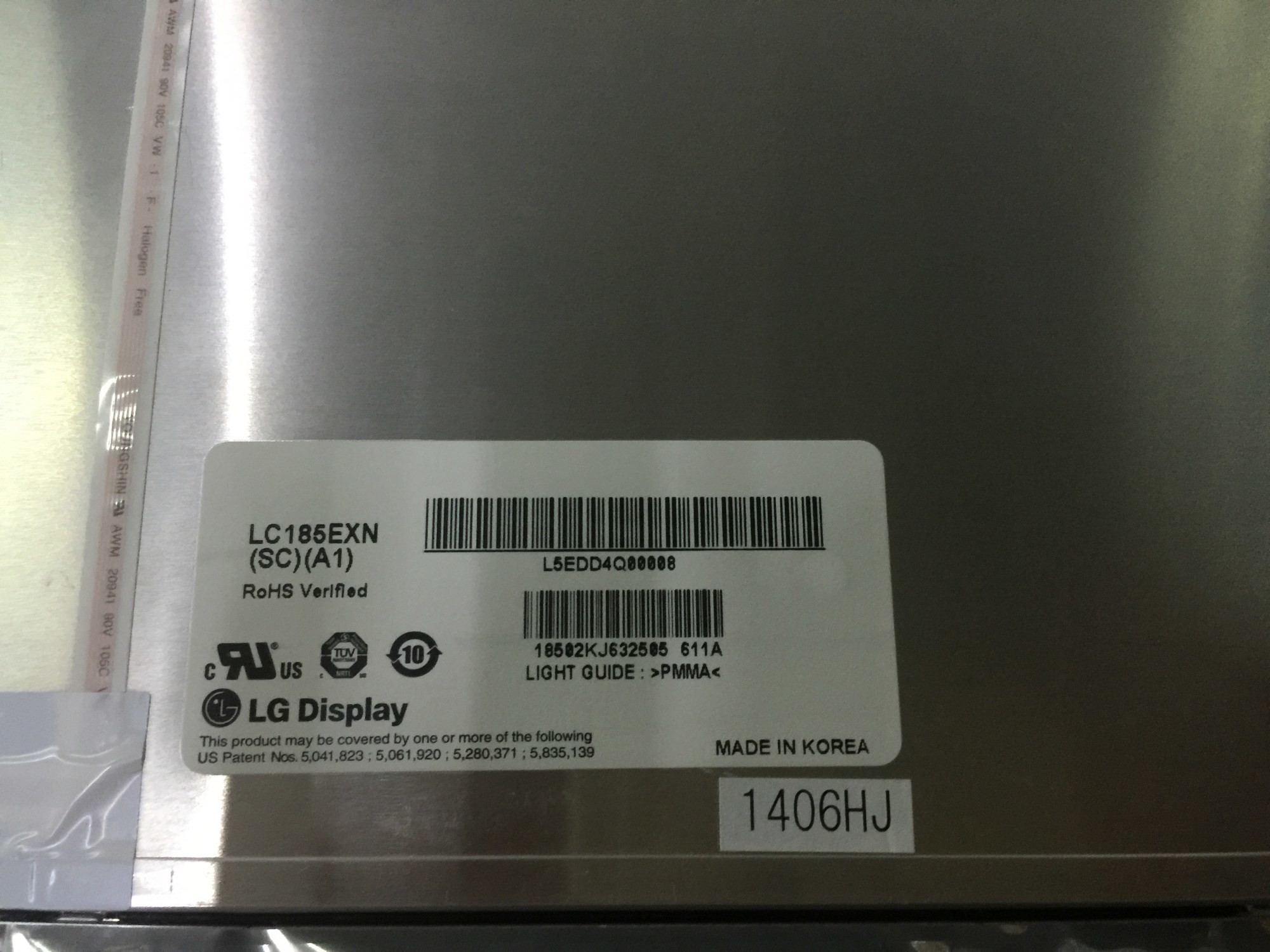 18.5" 1366×768 Industrial TFT Display 84PPI 300cd/m2 LC185EXN-SCA1