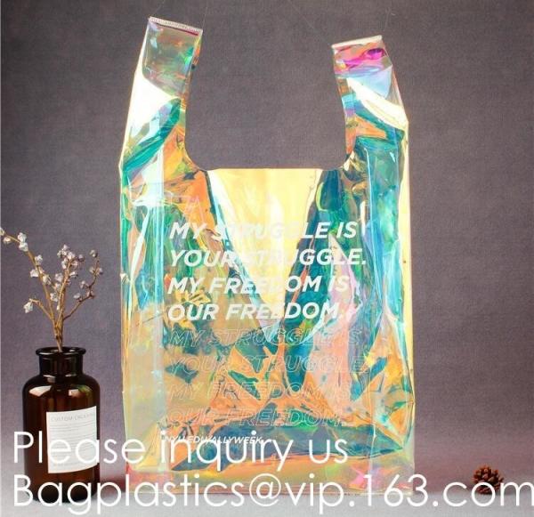 Holographic PVC Fabric Transparent Waterproof Tote Shopping Bag,Silk Printing