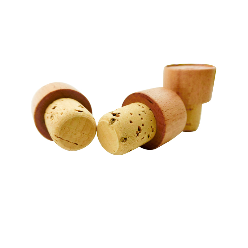 wooden wine stopper with natural cork stopper in food grade solid wooden closure
