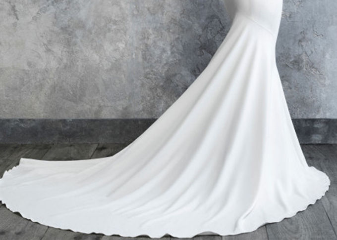 Long Fishtail Wedding Gown Pure White Sleeveless Deep V Neck Backless Style