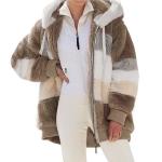 Winter Warm Women′s Jacket Plush Patchwork Zipper Women′s Coats Casual Hooded