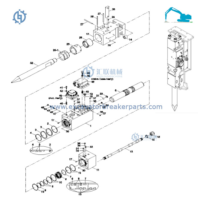 Alicon B360 Daemo 360 Breaker DMB360 Hydraulic Hammer Parts