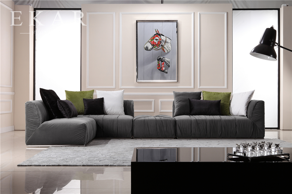 European Modern Elegant Extra Large Velvet Black Sectional Sofa Furniture