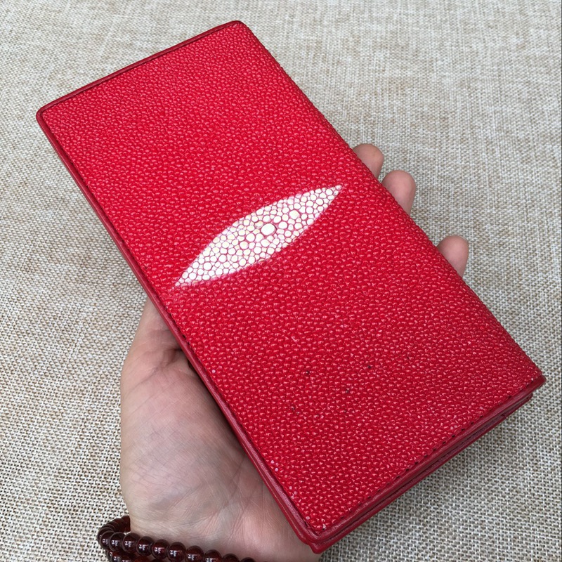Unisex Style Authentic Stingray Skin Women Men Slim Bifold Wallet Card Bag Genuine Leather Female Male Thin Clutch Purse