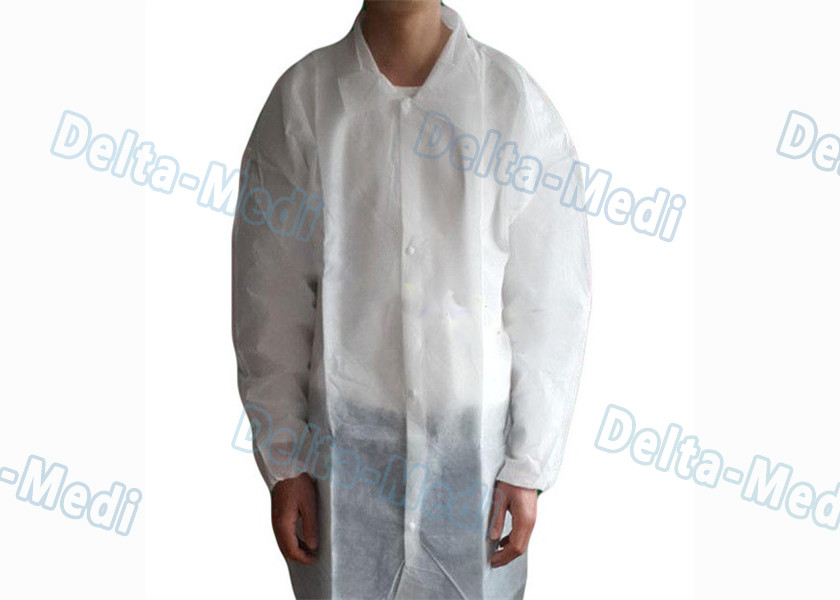 White Non Woven Disposable Visitor Coats Dust / Bacteria Isolation Eco - Friendly