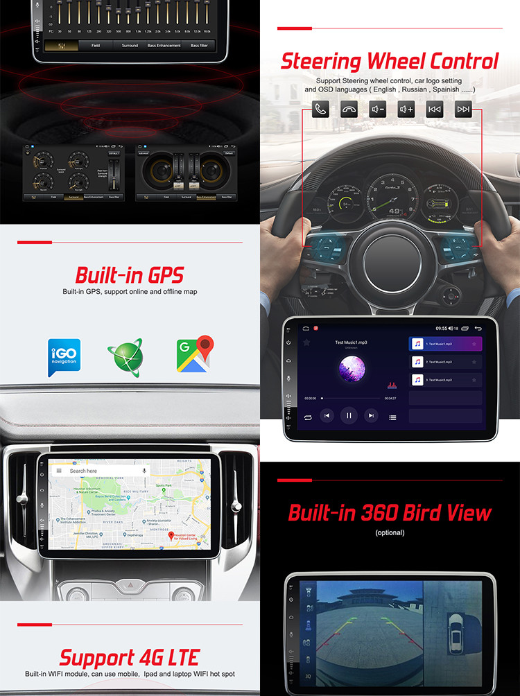Android 12 Rotating Car Stereo Multimedia With 360 Panoroma Camera