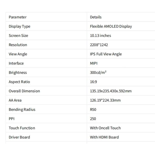 10.13-inch AMOLED display front view