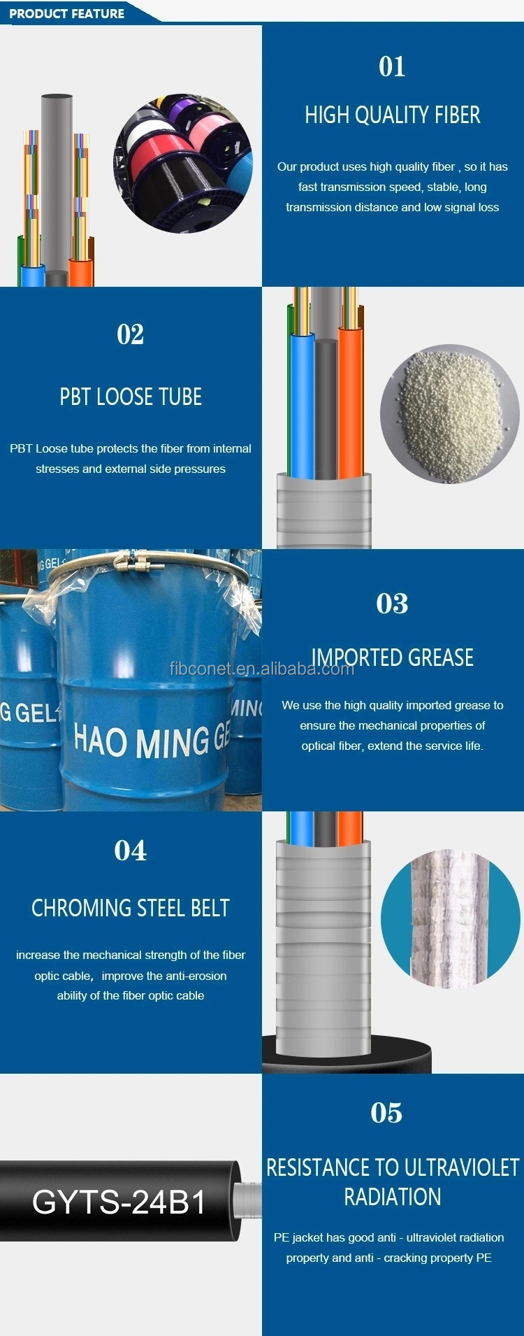 Bow Type Tight Buffer Structure Outdoor Aerial Armored GYXTW 12 Cores Fiber Optic Cable