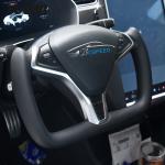Leather Tesla Carbon Fiber Yoke Steering Wheel Ergonomic Grip