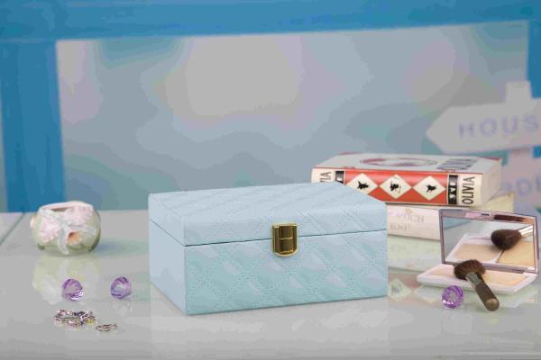 Buy cheap Blue PU Leather Modern Wood Furniture Handmade Jewelry Box For Travel / Home from wholesalers