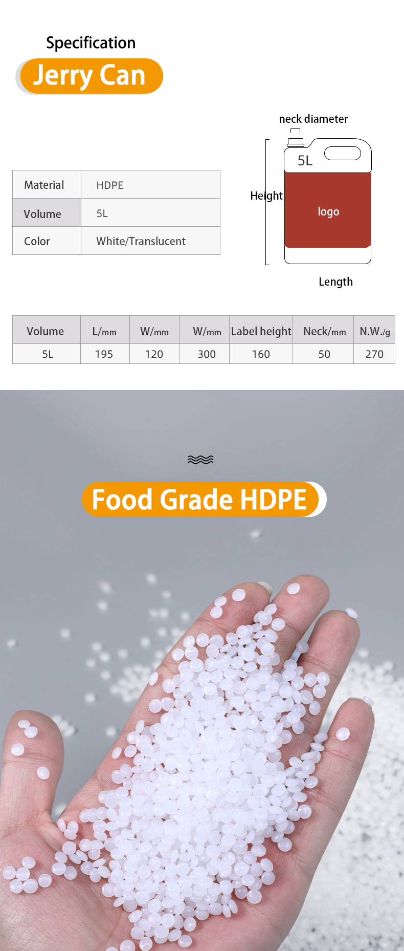 5L HDPE Plastic Jerry Can for Oil Water Wine and Spice Transport In Mold Label Printing