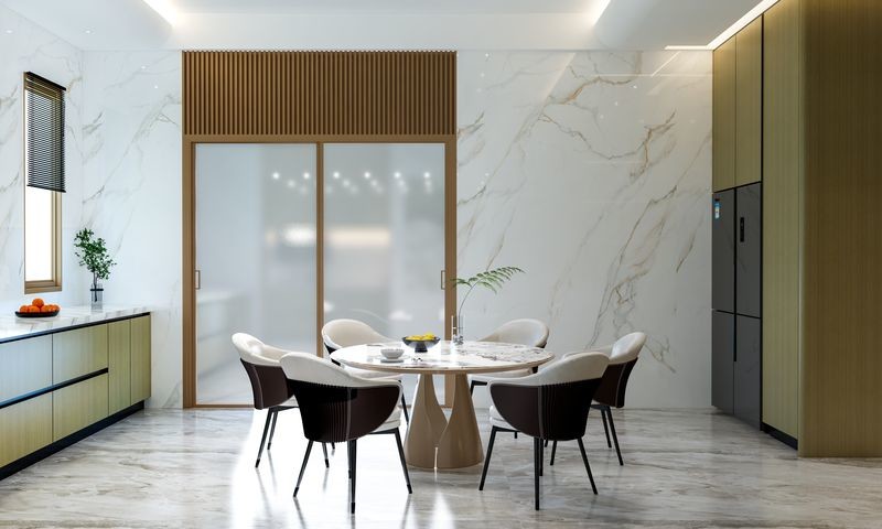 Fadior U-Shaped Wood Grain Stainless Steel Kitchen With Handle-Free Design