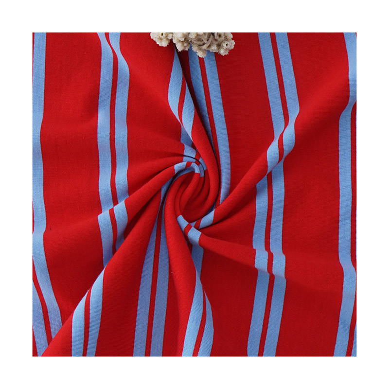 Skin Friendly Cotton T Shirt Fabric 40S Double Yarn Striped Jersey Texture