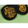 Buy cheap Black Faux Leather Glasses Shape Embroidery Patch With Gold Metallic Threads from wholesalers