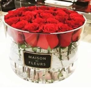 China Customized transparent acrylic box print logo round acrylic flower box with lid on sale