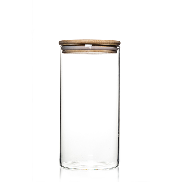 Custom Design Jar Food Storage Canister Transparent Borosilicate Glass With Bamboo Cover