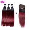 Buy cheap Virgin Natural Burgundy Hair 3 Bundles With 4*4 Lace Closure , Straight Hair Bundles With Closure from wholesalers