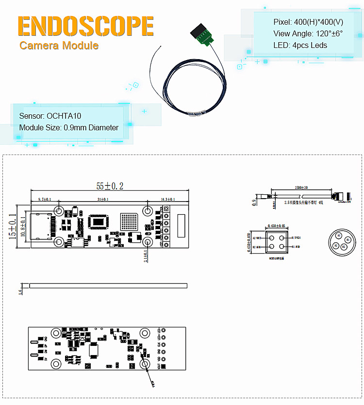 Super Mini 0.9mm Medical Endoscope OCHTA10 With OV426 Decoder Board