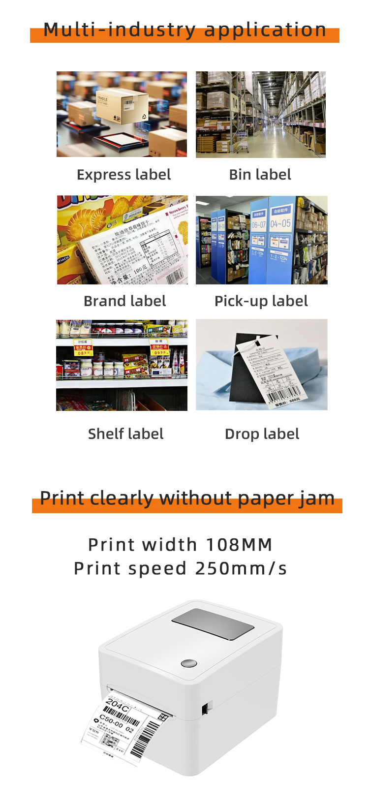 wholesale brand new thermal bar code QR code label printer high quality clothing tags supermarket price sticker printer