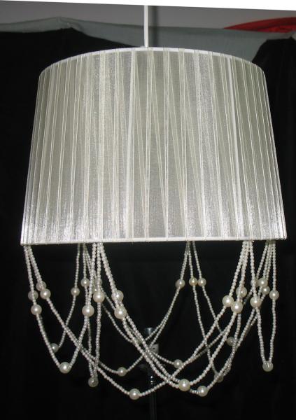 Buy cheap Cream Beads Linen Bedside Lamp Shades White Ribbon 350*220MM from wholesalers
