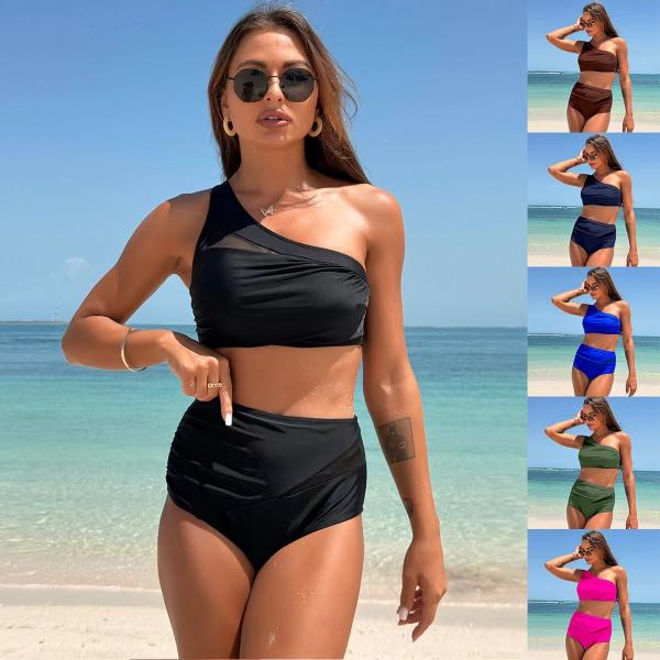 Buy cheap Ruched Ruffles Red Green Halter Bandeau Strapless Bikini Swimwear for Beach Vacation from wholesalers