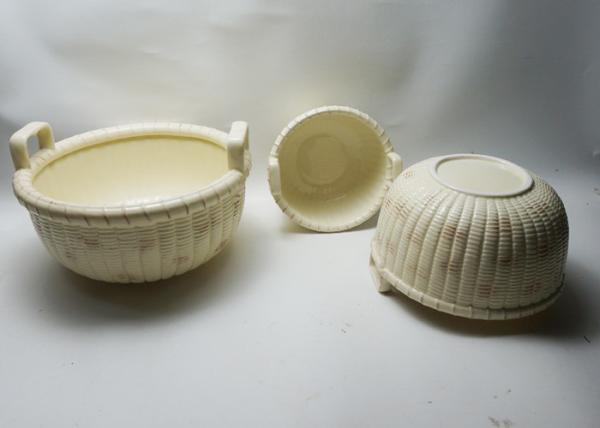 Buy cheap Dolomite Ceramic Houseware Ceramic Nesting 3 Embossed Basket Bowl With Ear from wholesalers