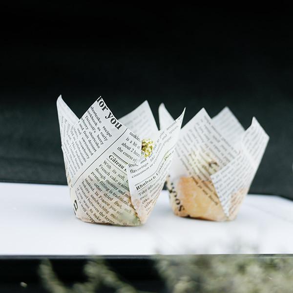 Buy cheap Greaseproof Baked Good Packaging White Newspaper Style Tulip Muffin Cups from wholesalers