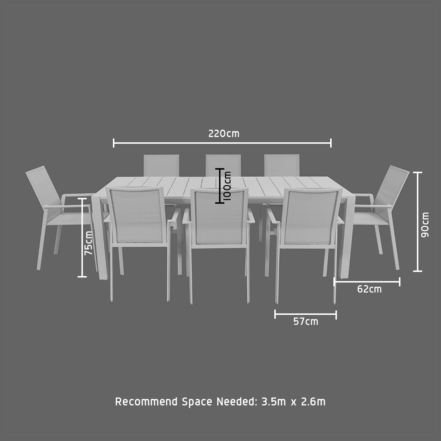 8 Person Restaurant Dining Table and Chair Set with Aluminum Metal Frame in Modern Design