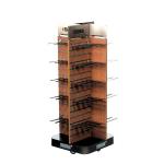 Double Sided Wooden Beverage Holder Red Bull Display Stand With Wheels