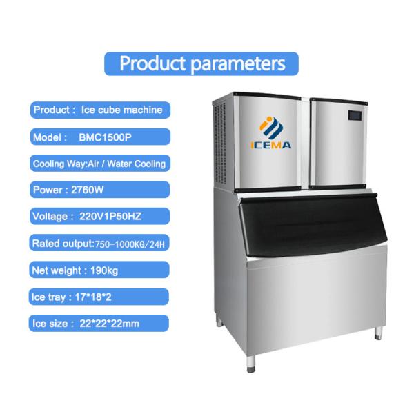 1000KG/24H Commercial Ice Cube Machine 3000W 1 Ton For Coffee Bar / Restaurant /