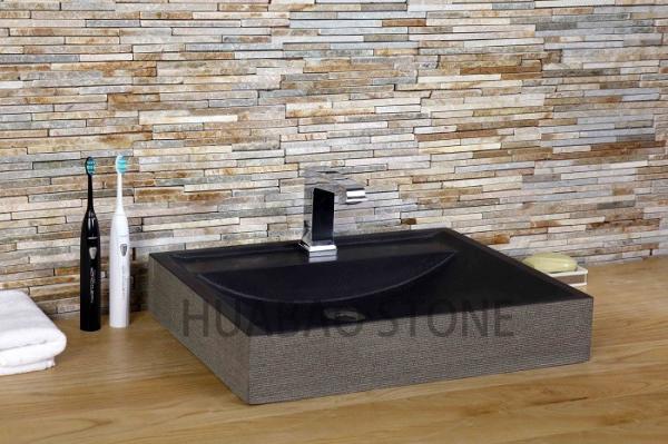 Buy cheap Rectangle Stone Sink Basin , Commercial Bathroom Sinks Dark Looking from wholesalers