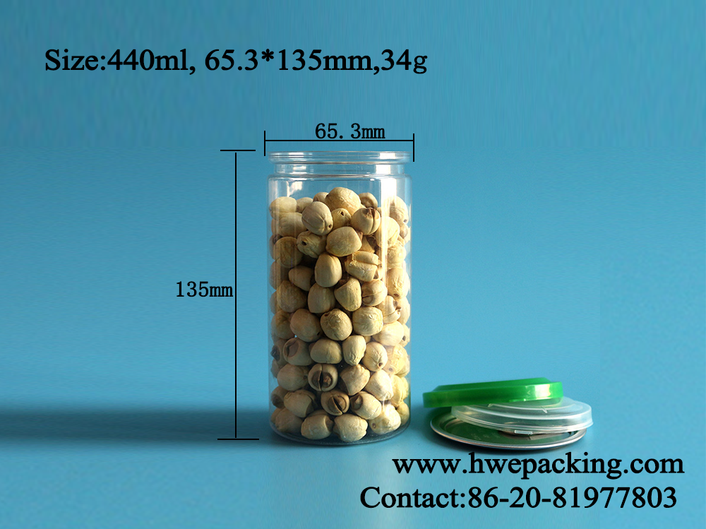 211# 440ml Clear Plastic Cans Seeds Chocolate Biscuit Bars Easy Open End PET Can