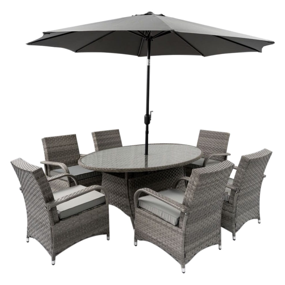 9 Seater Outdoor Dining Set with Round Table and Cushions by AJUNION Rattan Furniture