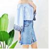 Buy cheap Fashionable Floral Off Shoulder Ladies Denim Top , Off Crop Sexy Denim Blouse from wholesalers