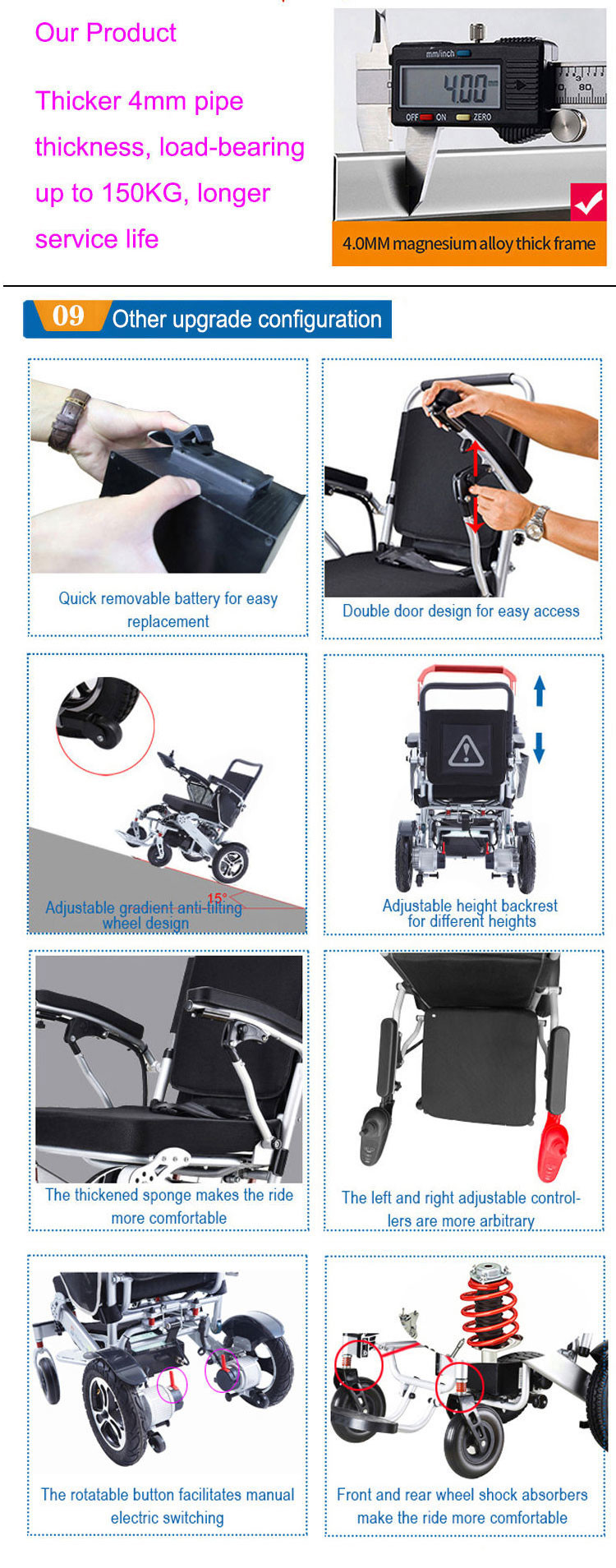Portable Lightweight Foldable Electric Wheelchair Aluminum Alloy For Disabled
