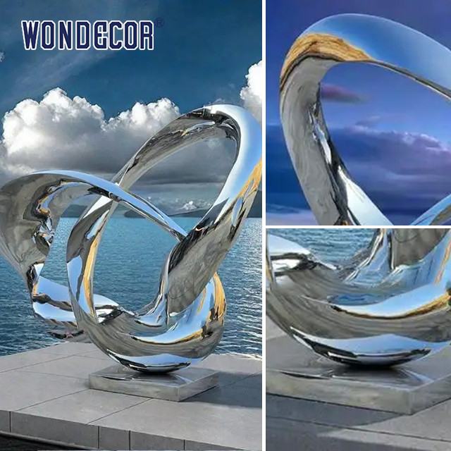 Modern Large Outdoor Metal Sculpture Stainless Steel Mirror Surrounding Circle Sculpture