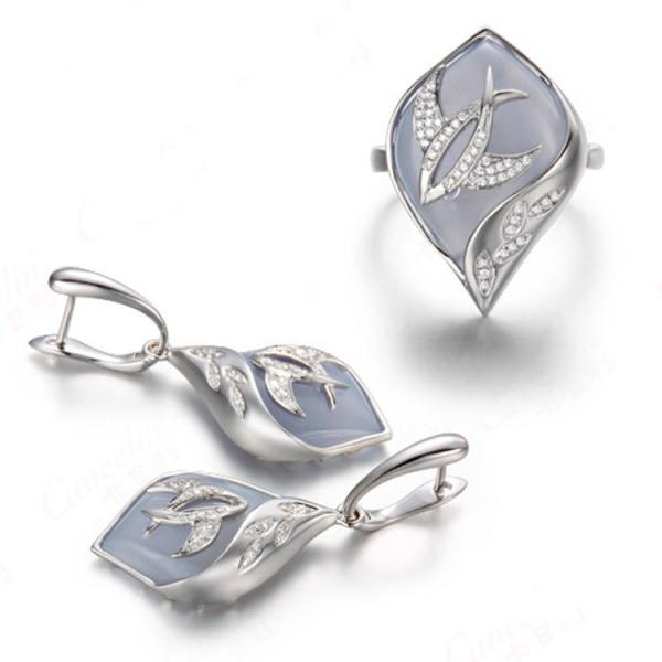 Buy cheap White Gold Blue Chalcedony Damonds Ring Earrings Jewelry Set (GDSET001) from wholesalers