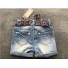 Buy cheap Popular Light Wash Denim Shorts / Stretchy Jean Shorts With Printed Woven Fabric Belt from wholesalers